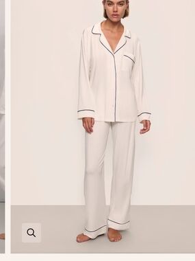 Eberjey Gisele TENCEL™ Modal Long PJ Set Pure Ivory/Navy xxl